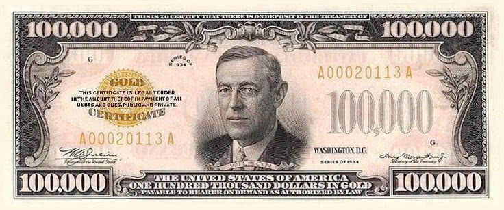 one hundred thousand dollar bill US 1934