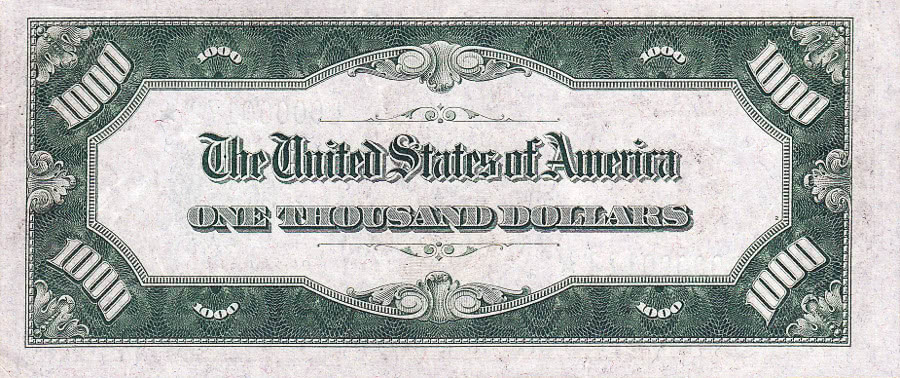 one thousand dollar bill US 1934 back