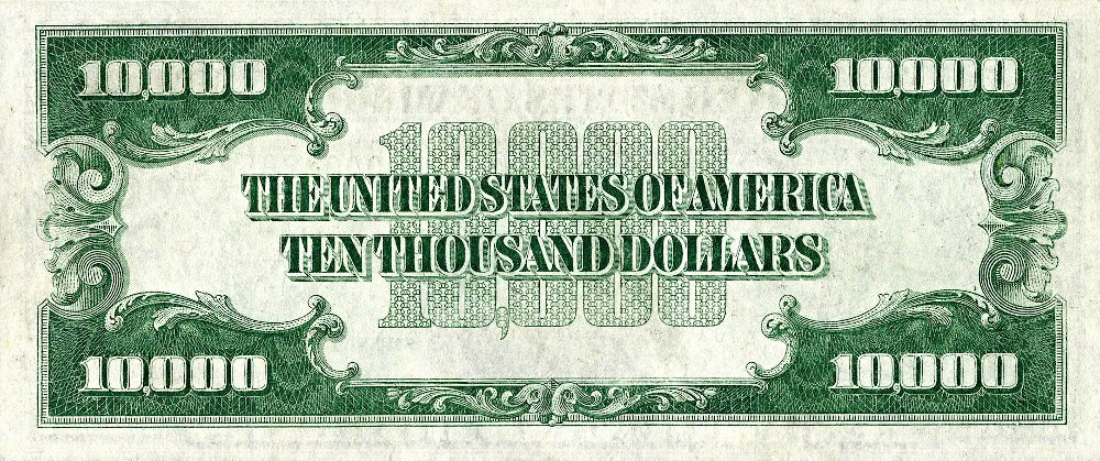 ten thousand dollar bill US 1934 back