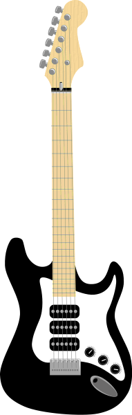 electric guitar black white and wood