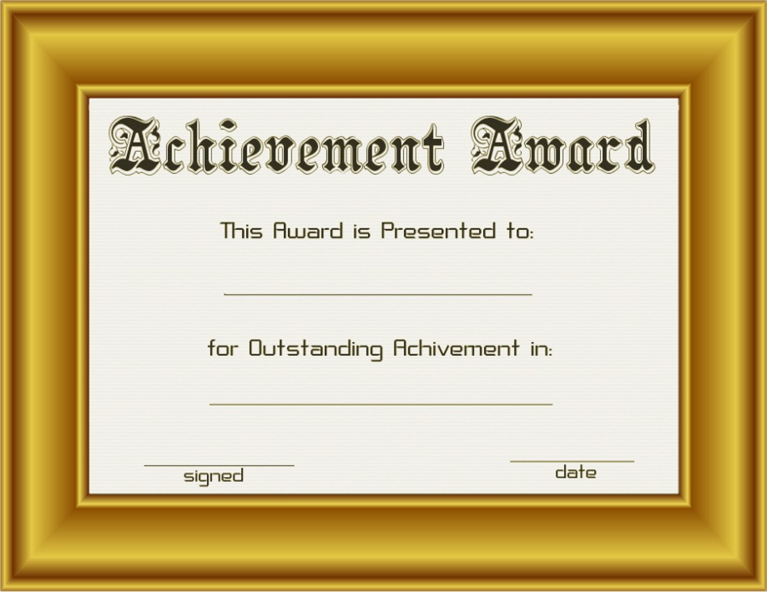 achievement award in gold frame