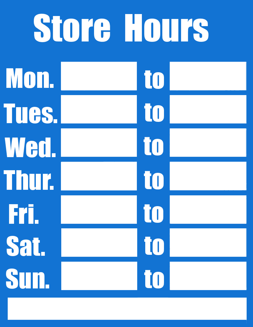 business hours sign blue