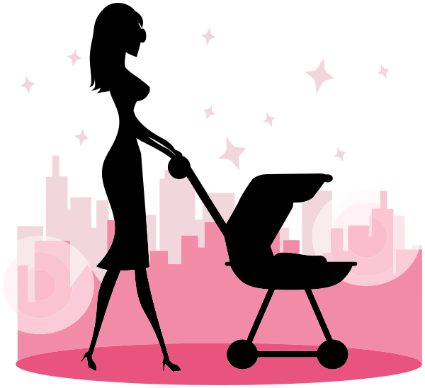 Woman w baby carriage silhouette