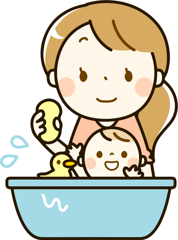 mother bathing baby