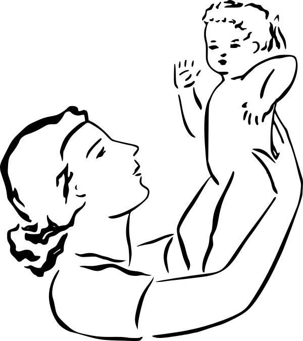 mother holding up girl