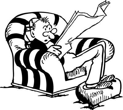 slouching man reading paper