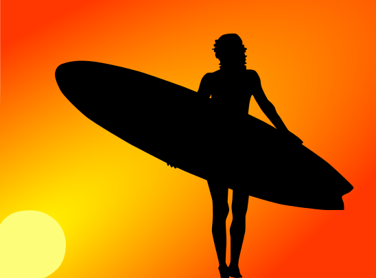 surf girl sunset