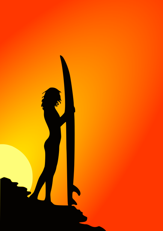 surfer girl sunset