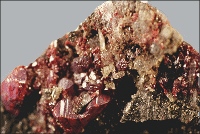 Cinnabar crystals on Quartz