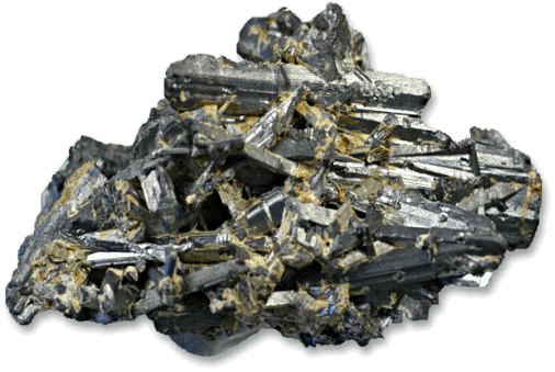 Stibnite  cluster of prismatic crystals