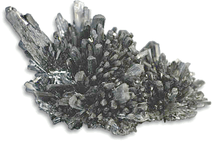 Stibnite  large spray of silver black prismatic crystals