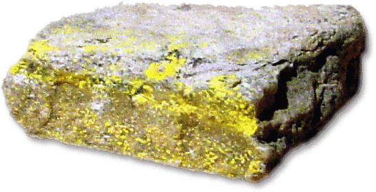 Tyuyamunite on limestone Hydrous calcium uranyl vanadate