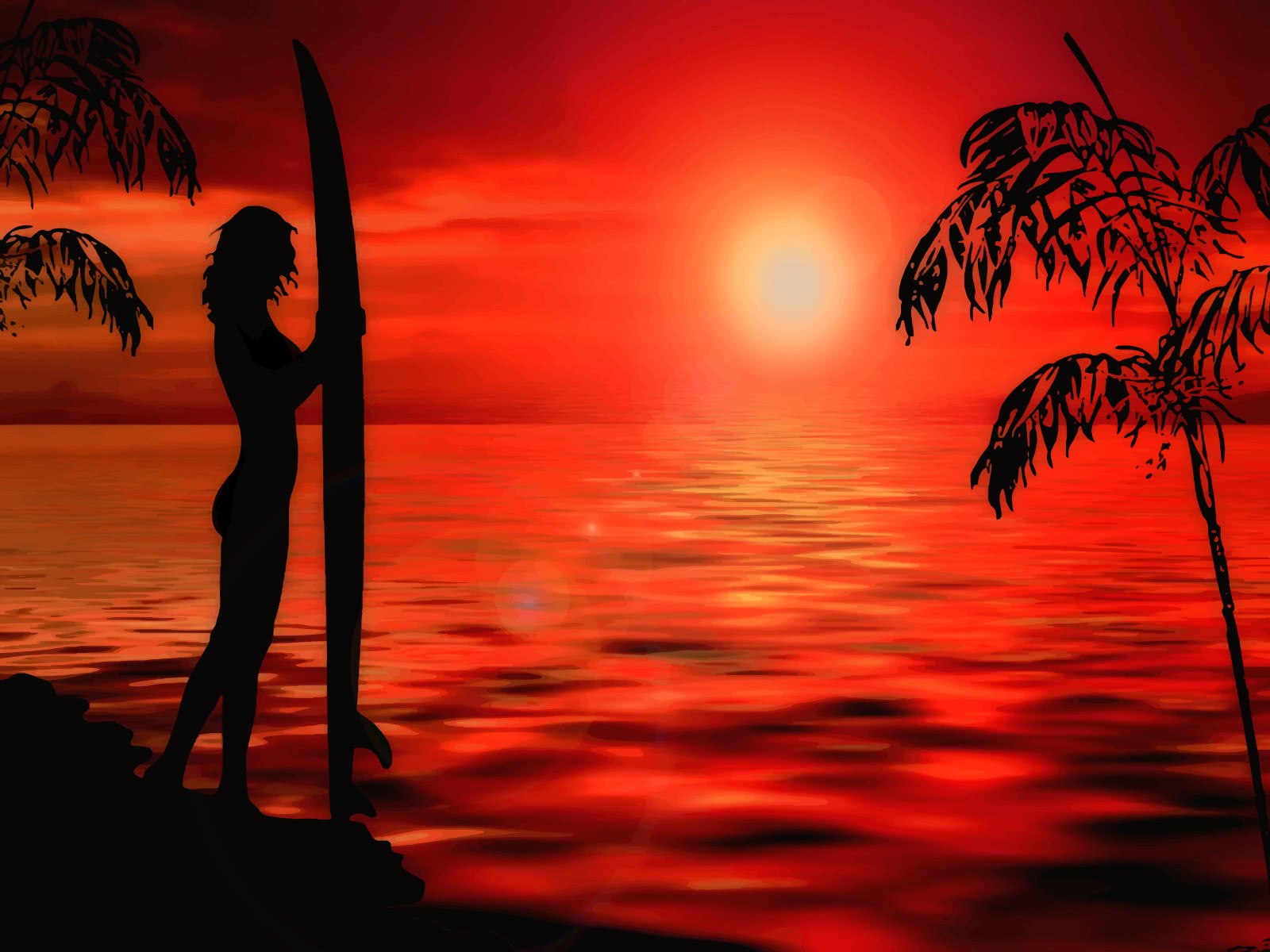 sunset surfer girl