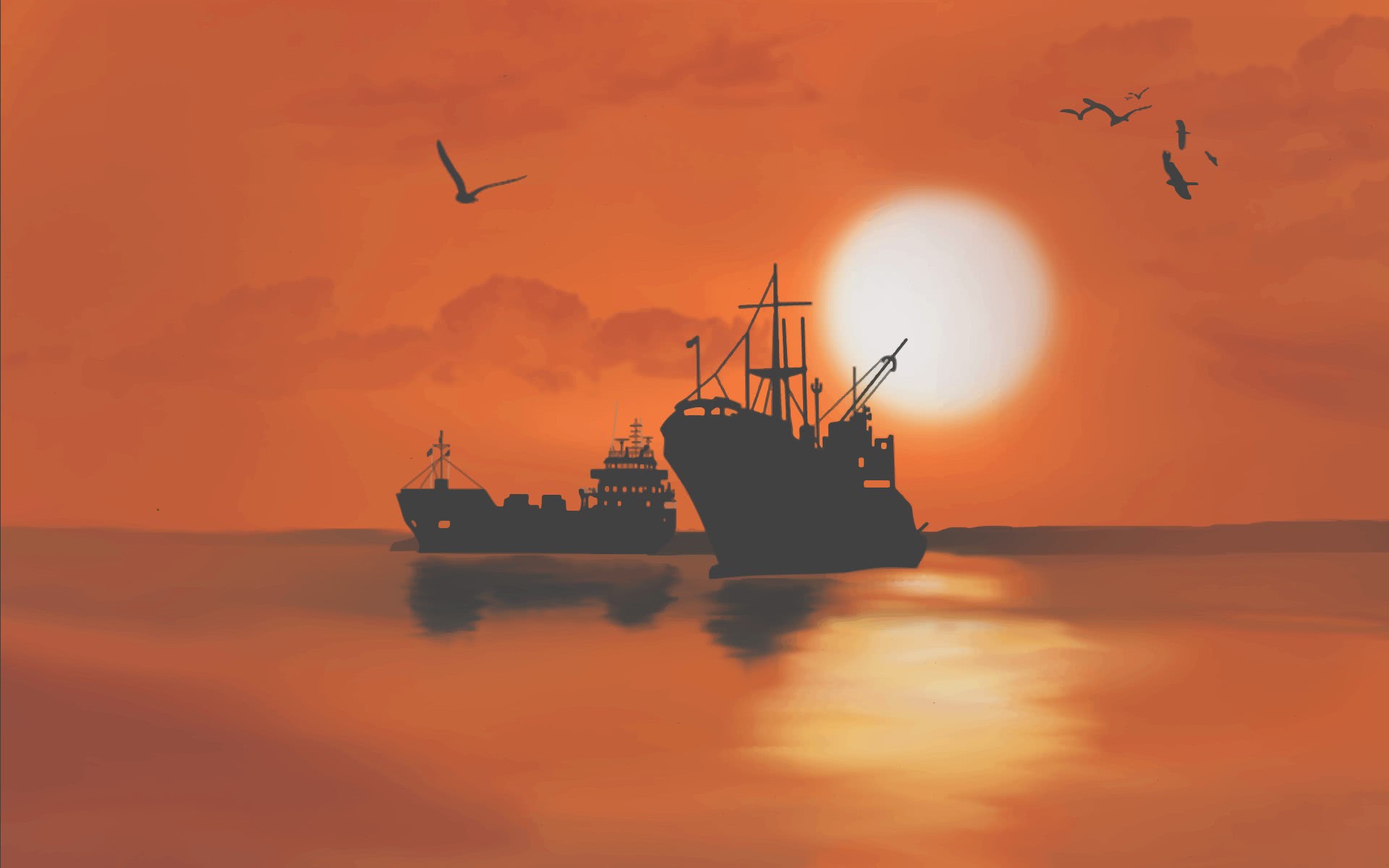 cargo vessel sunset