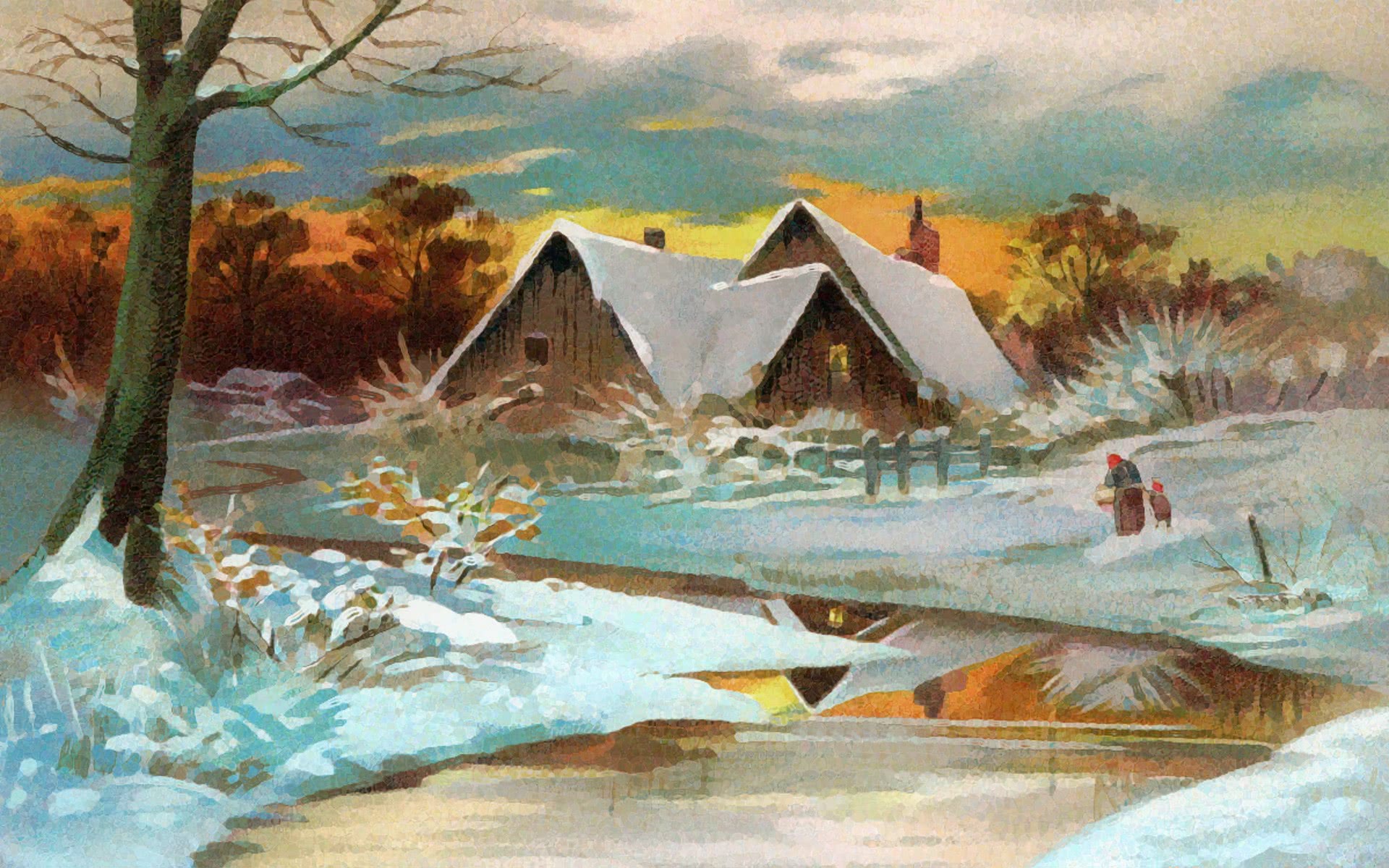 Winter house postcard