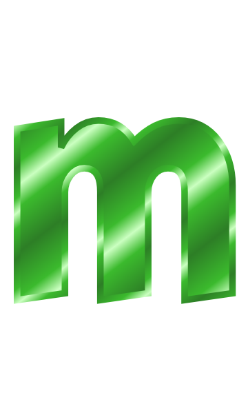 green metal letter m