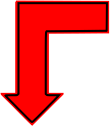 L shaped arrow red filled down