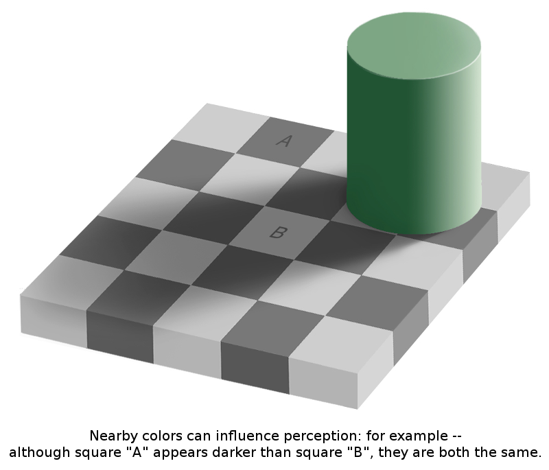 Grey square optical illusion label