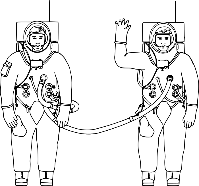 astronauts tethered together