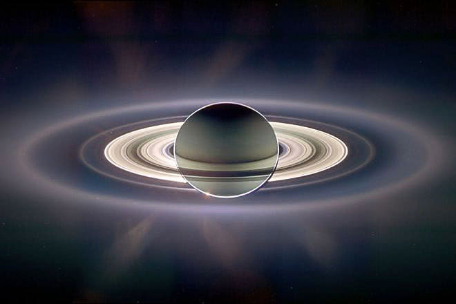 Saturn photo backlit by Cassini probe