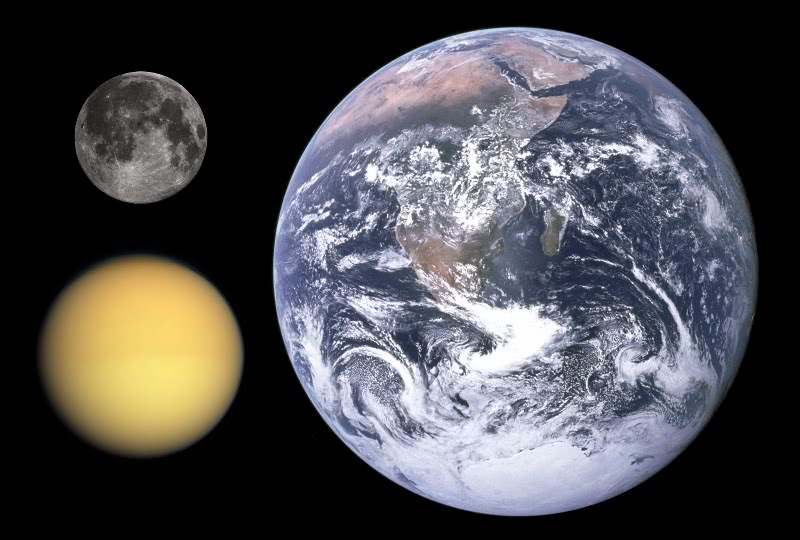 Titan Earth Moon compared