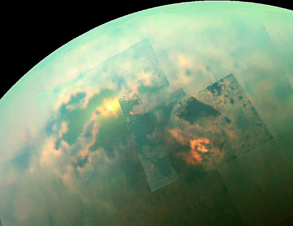 Titan near infrared sun reflected off sea