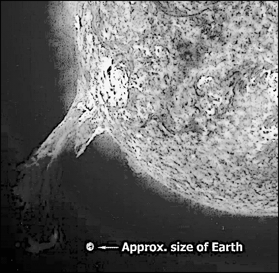 solar flare compared to size of Earth