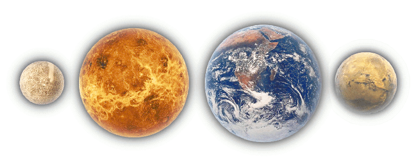 terrestial planets Mercury Venus Earth and Mars