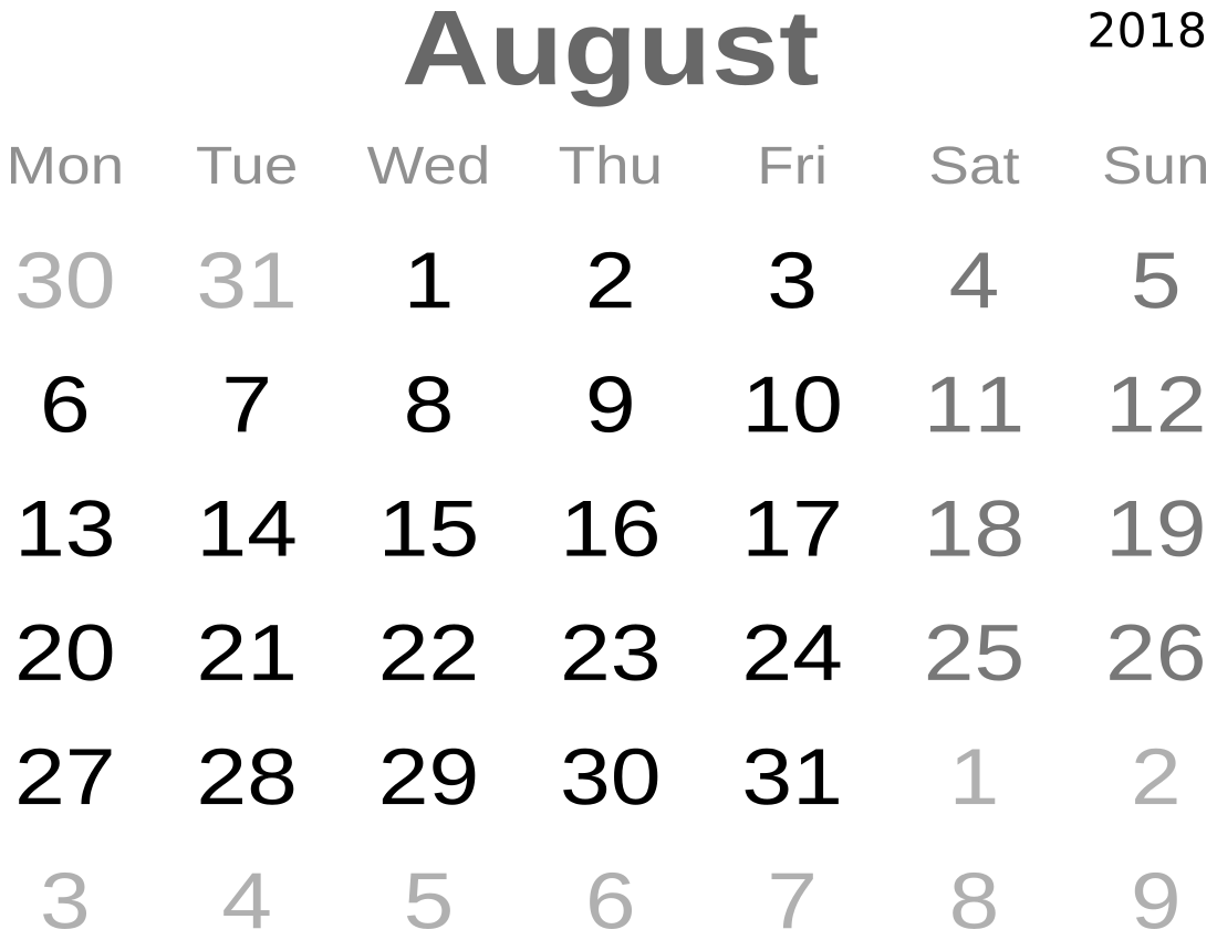 calendar August 2018