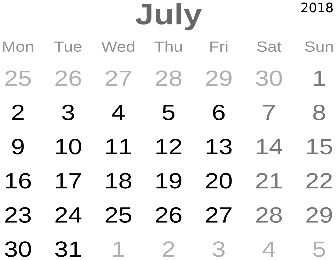 calendar July 2018