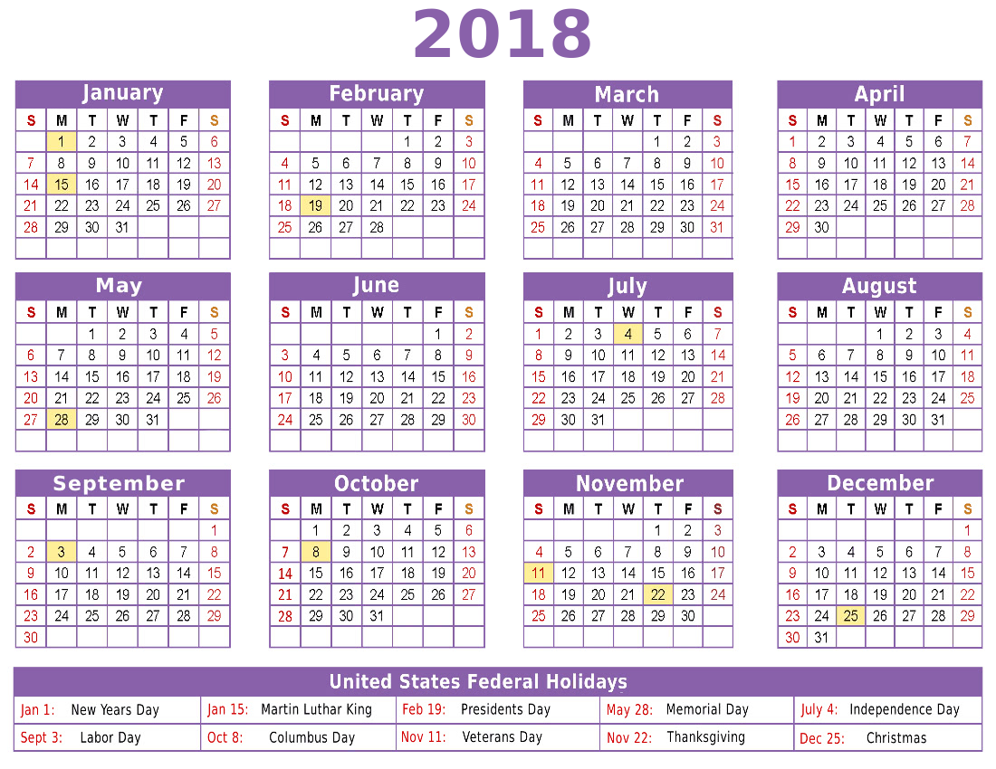 2018 The Holiday Calendar