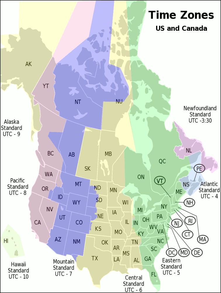 Map Of Time Zones For Us And Canada USA Canada time zone map - /time/time_zones/USA_Canada_time_zone_map.png.html