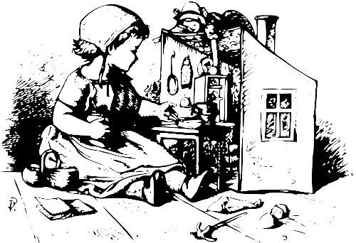 girl with dollhouse