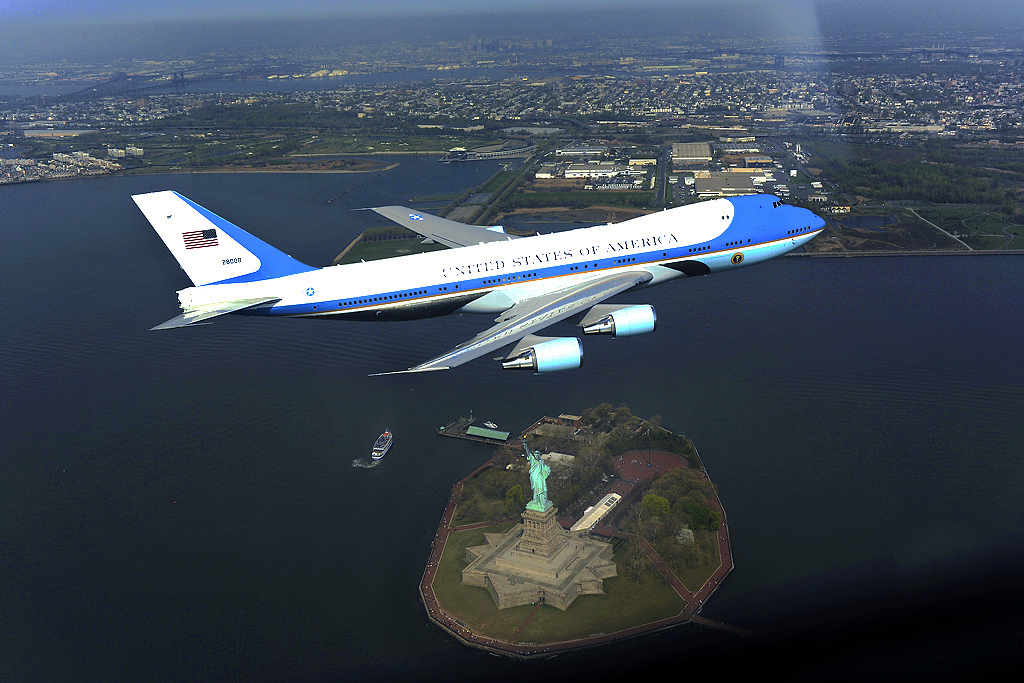 Air Force One over Statue of Liberty