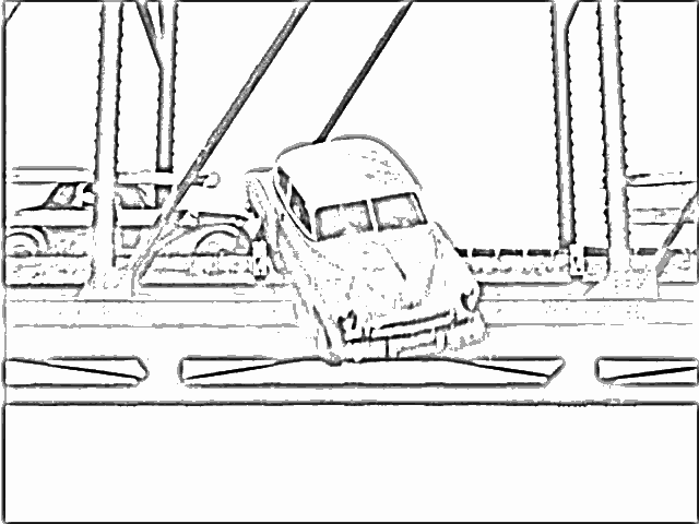 car drives off bridge sketch