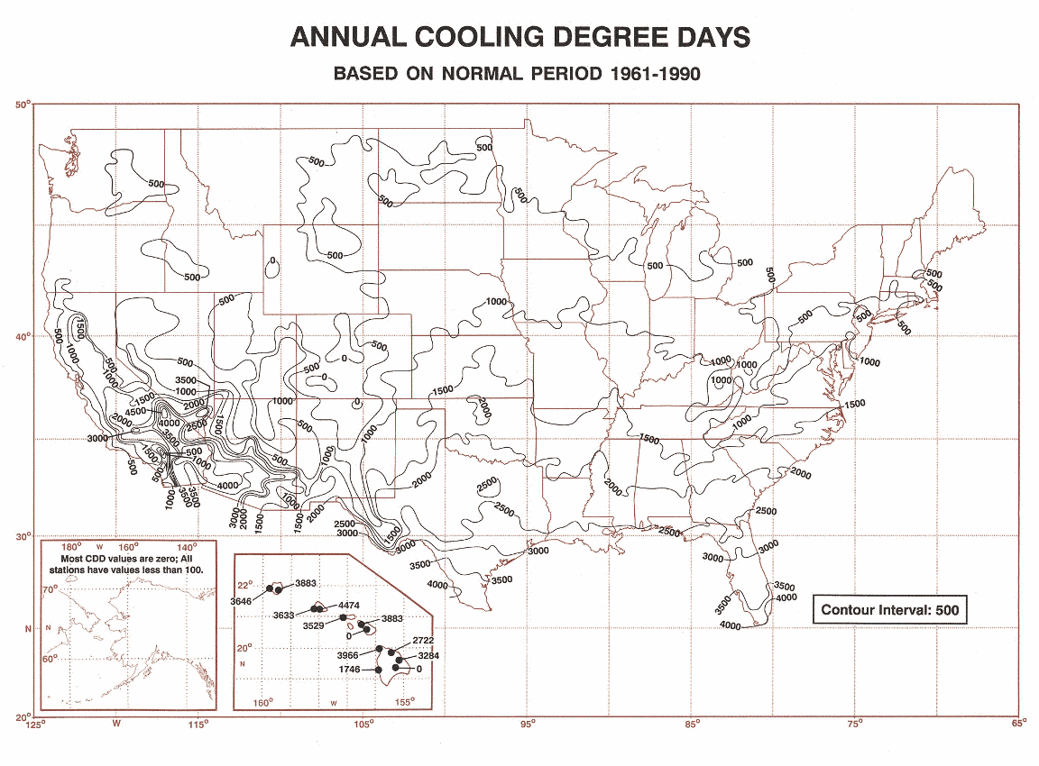 cooling degree days map USA