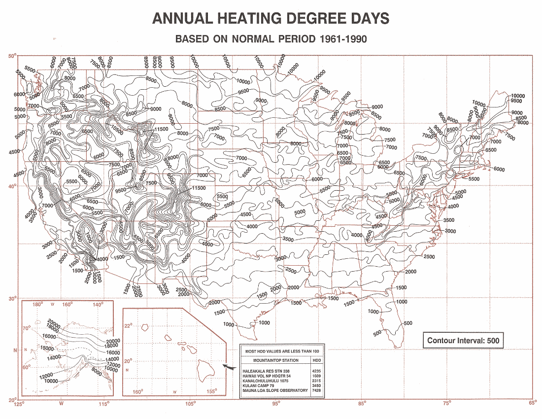 heating degree days annual USA
