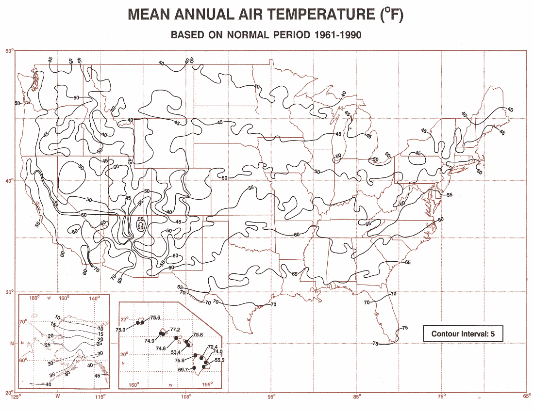 mean annual air temp USA