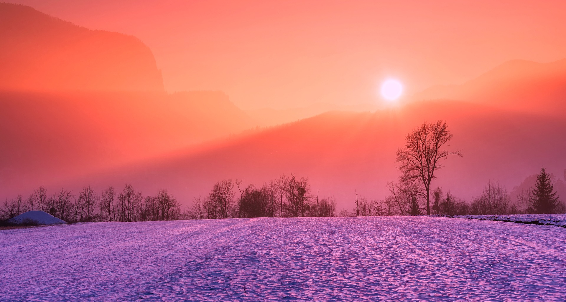 snow field sunset