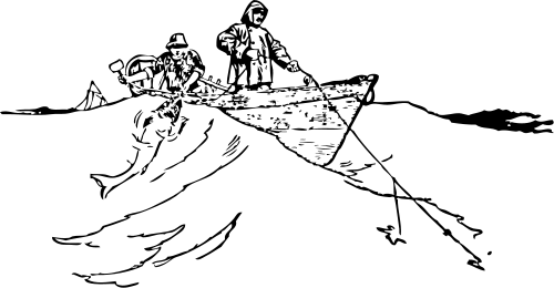 fisherman trawling from a dory