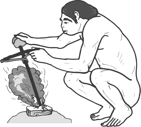 primitive man making fire