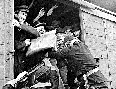 Guards controlling Jews arriving at Treblinka